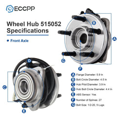 2P Wheel Hub Bearings Front 4WD AWD For Ford Explorer Ranger Mercury Mountaineer 6B93BC-57
