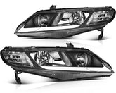 Pair Kit LED Headlights Assembly For 2006-2011 Honda Civic 1.3L 1.8L 2.0L Black 6B93BC-57