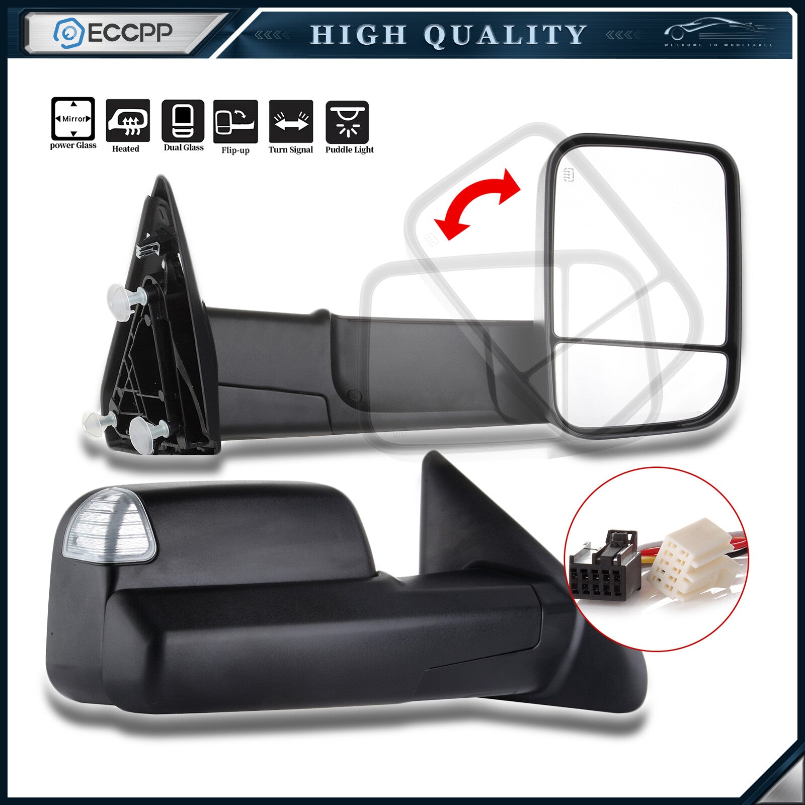 Tow Mirrors Power Heated Signal Light For 09-17 Dodge Ram 1500-3500 Temp Sensor 6B93BC-57