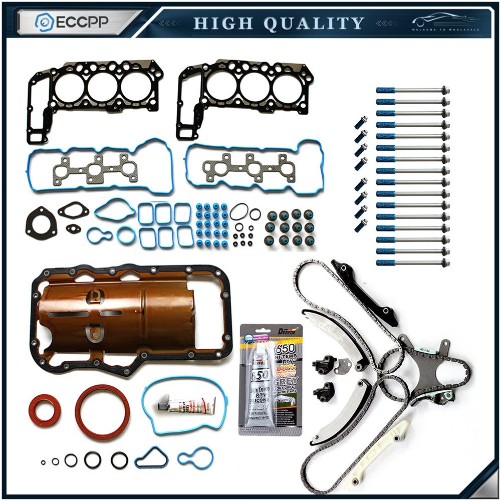 Fits 08-09 Jeep Commander 3.7L Full Gasket Set Bolts Timing Chain Kit w/o Gears 6B93BC-57