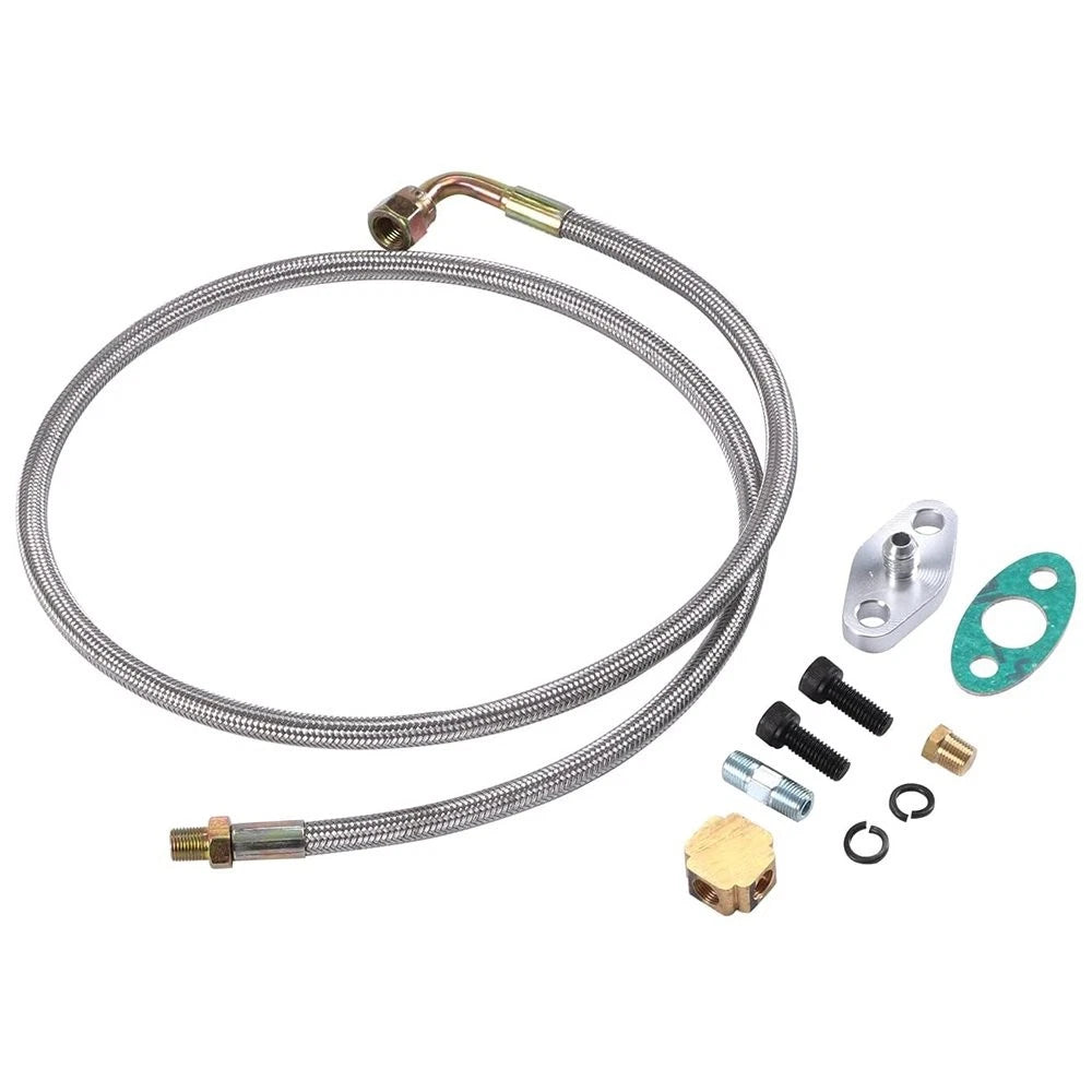 51" Length Hose 4AN Turbo Oil Feed Line Aluminum Alloy 90 Degree Straight 1/8NPT 6B93BC-57