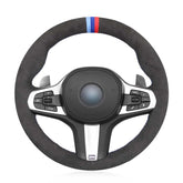 Black Suede Leather Steering Wheel Hand-stitch on Wrap Cover For BMW X5 G05 18+