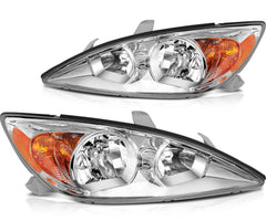 ECCPP Headlights Assembly For Toyota Camry 2002-2004 Pair Kit Chrome Amber KOEEP