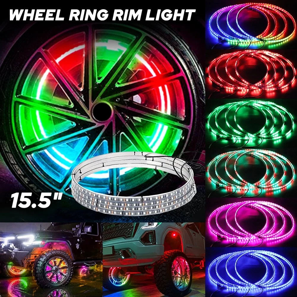 4x 15.5" RGB LED Ring Wheel Rim Lights 5050SMD Brake Turn Signal Bluetooth APP 6B93BC-57