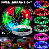 4x 15.5" RGB LED Ring Wheel Rim Lights 5050SMD Brake Turn Signal Bluetooth APP 6B93BC-57