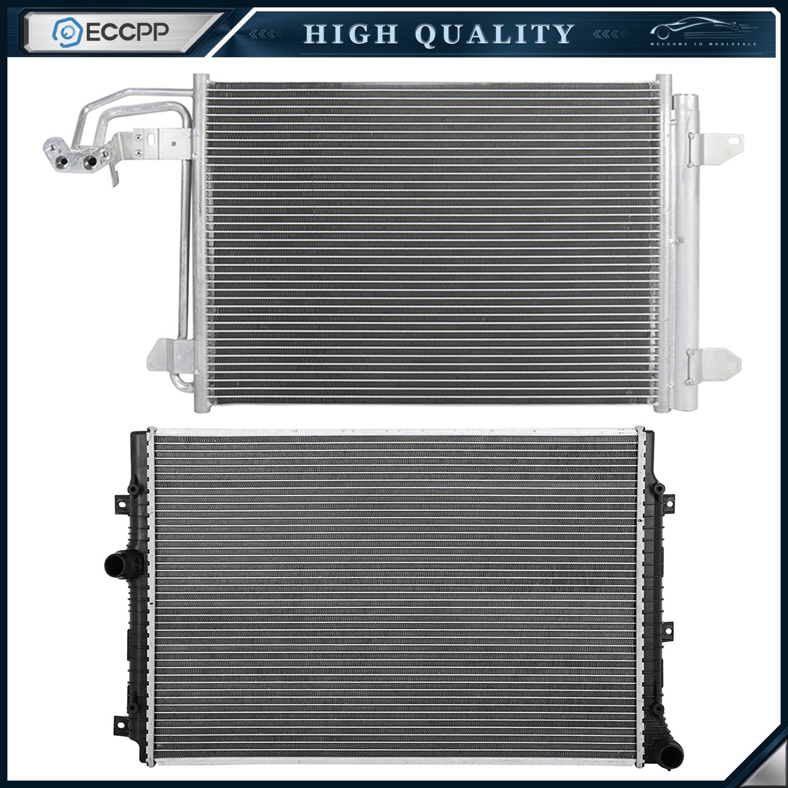Automotive Aluminum Radiator & AC Condenser Cooling Kit For 14 Volkswagen Jetta 6B93BC-57
