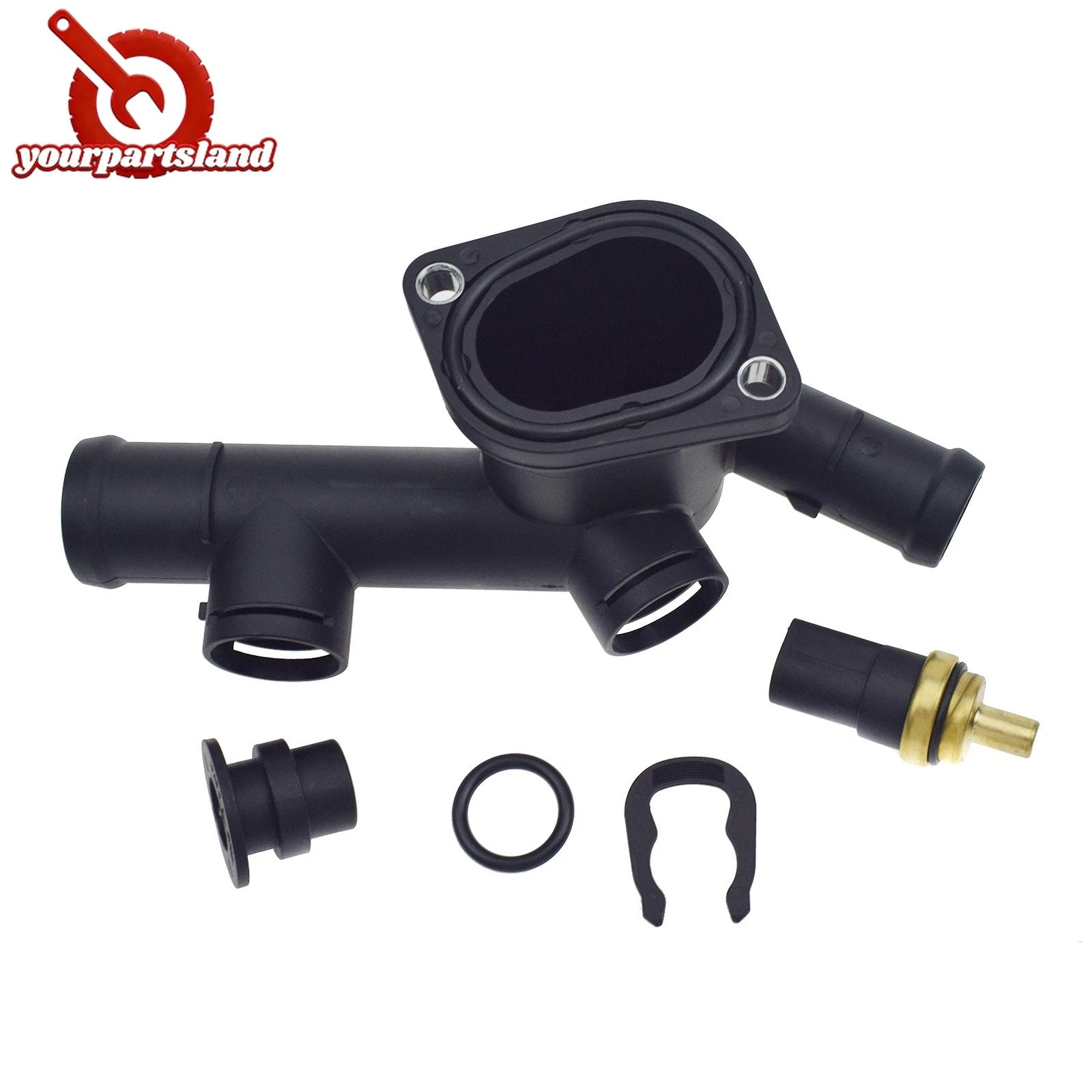 For 98-05 VW BEETLE 2.0L Coolant Hose Flange w/ Sensor 06A121132C, 059 919 501A 6B93BC-57