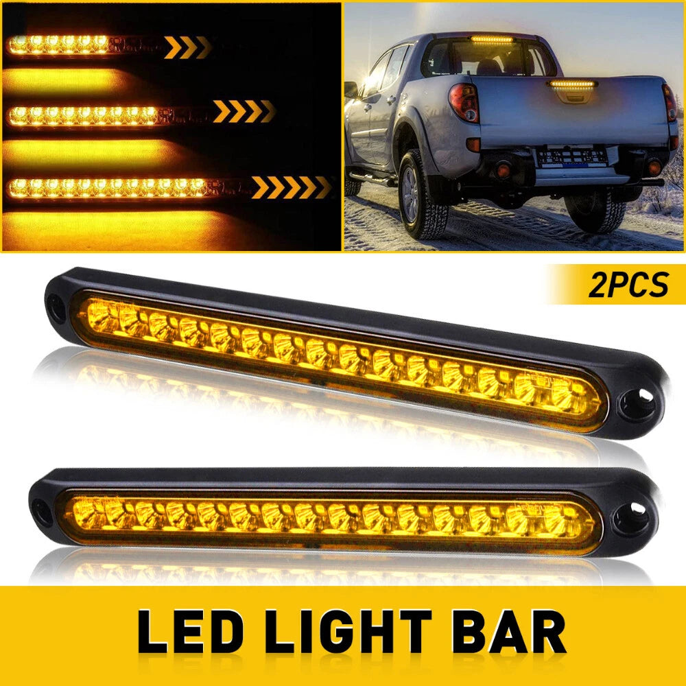 2pcs 15 Amber LED Sealed Strip Truck Trailer Rear Stop Tail Turn Brake Light Bar 6B93BC-57