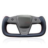 Black& Orange Leather Steering Wheel Stitch Wrap Cover For Tesla Model X S 21-23