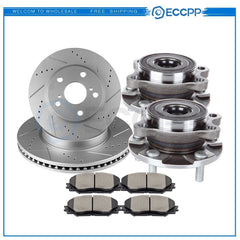 Front Drill Brake Rotors Ceramic Pads & Wheel Hub Bearings For 08-2015 Scion xB