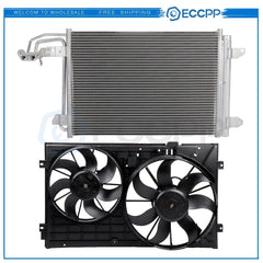 Electric AC Condenser Cooling Fan Kit For 2006-2010 2011-2014 Volkswagen Jetta 6B93BC-57