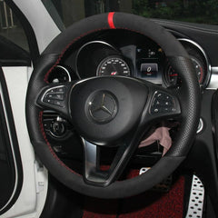 Anti Slip Black Leather Steering Wheel Stitch on Wrap Cover For Mercedes A180