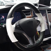 Carbon Fiber&Leather Steering Wheel Stitch on Wrap Cover For Tesla Model X/S