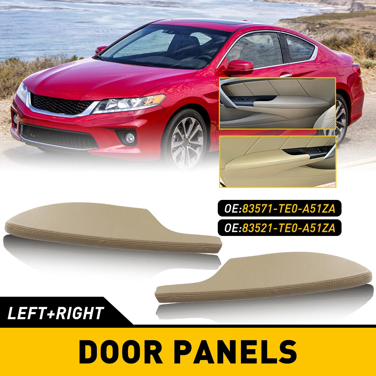 For 2008-2012 Honda Accord Coupe Left Right & Side Door Armrest Panel Beige EOA 6B93BC-57
