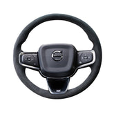 Black Suede Leather Steering Wheel Red Stitch Wrap Cover For Volvo Xc60 18-19
