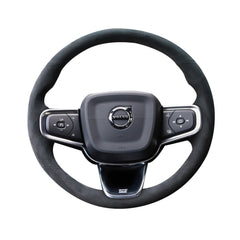 Black Suede Leather Steering Wheel Red Stitch Wrap Cover For Volvo Xc60 18-19