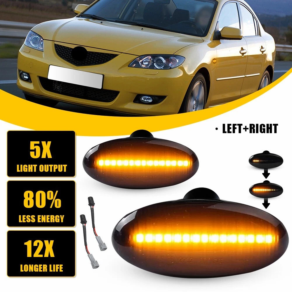 For 2004-09 Mazda 3 LED Front Fender Side Marker Light Turn Signal Lamp Smoked A 6B93BC-57