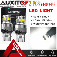 2X 7443 7440 LED White Extreme Bright Tail Brake Stop Light Bulbs CANBUS 23SMD 6B93BC-57