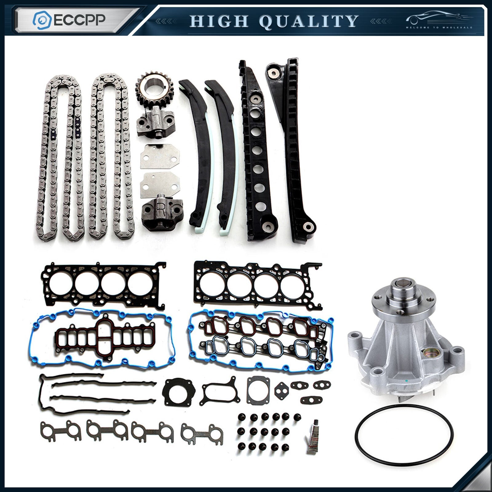 Timing Chain Kit Water Pump Head Gasket Set For 99 Ford Expedition 5.4L V8 SOHC 6B93BC-57
