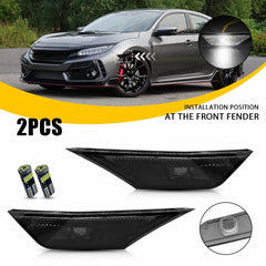 2PC For 2016-2021 Honda Civic Front LED Side Bumper Marker Smoked White LED EOA 6B93BC-57