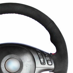 Hand-Sewing Black Suede Leather Steering Wheel Covers Wrap For BMW E39 E46 M3