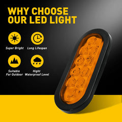 2 6" amber Oval Trailer Lights 10 LED Stop Turn Tail Truck Sealed w Grommet Plug 6B93BC-57