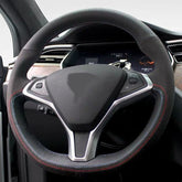 Black Suede&Leather Steering Wheel Red Blue Stitch Wrap Cover For Tesla Model X