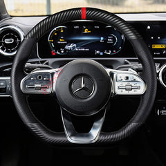 3D Carbon Fiber&Black Leather Steering Wheel Sewing Wrap For Mercedes Benz W177