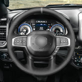 Black Leather Gray Thread Steering Wheel Hand-stitch on Wrap Cover For Dodge Ram