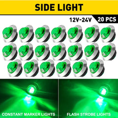 20X Green 3/4" Round LED Bullet Clearance Side Marker Lights Truck Trailer EOA 6B93BC-57