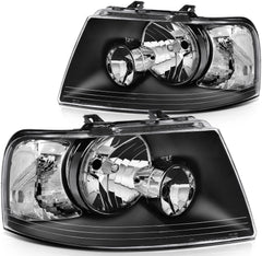 Pair Halogon Headlights Assembly For 2003-2006 Ford Expedition 4.6L 5.4L Black 6B93BC-57