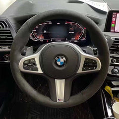 Black Suede Leather Steering Wheel Hand-stitch on Wrap Cover For X3 G01 2018-21