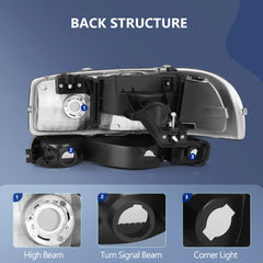 Fits 99-07 GMC Sierra Headlights Assembly Pair + Bumper Lamp Black Housing Set 6B93BC-57