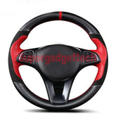 Carbon Fiber&Red Leather Steering Wheel Stitch-on Wrap Cover For Mercedes C200