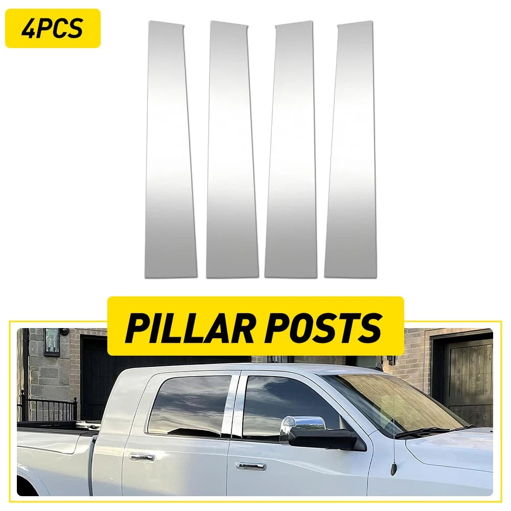Pillar Post Trim Covers For 2009-18 Dodge Ram Crew/Quad Cab 1500 2500 Chrome EOA 6B93BC-57