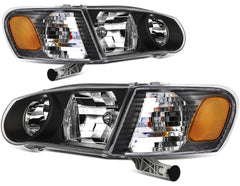 Pair Halogon Headlights Assembly For 2001-2002 Toyota For Corolla Black Amber KOEEP