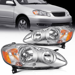 ECCPP Headlights Assembly For Toyota For Corolla 2003-2008 Pair Kit Chrome Amber 6B93BC-57