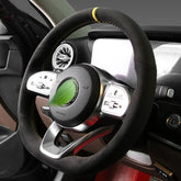 Black Suede Yellow Strip Leather Steering Wheel Sewing Wrap For Mercedes A-Class