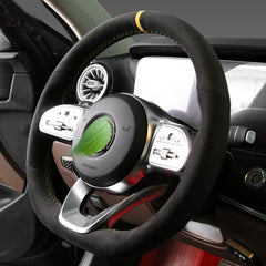 Black Suede Yellow Strip Leather Steering Wheel Sewing Wrap For Mercedes A-Class