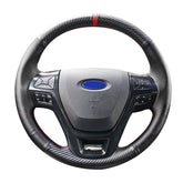 Carbon Fiber&Leather Steering Wheel Red Stitch Wrap Cover For Ford Ranger 16-19