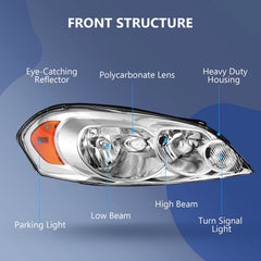 ECCPP Headlights Assembly For Chevrolet Impala 2006-2016 Pair Kit Chrome Amber 6B93BC-57