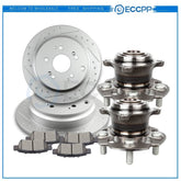 Rear Slot Brake Rotors Ceramic Pads & Wheel Hub Bearings For 05-10 Honda Odyssey 6B93BC-57