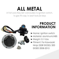 Ignition Switch Seat Gas Cap Cover Lock Key Set For Kawasaki Ninja EX250 EX300
