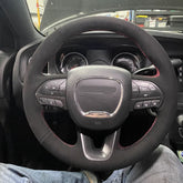 Black Suede Leather Steering Wheel Hand-stitch on Wrap Cover For Dodge Charger