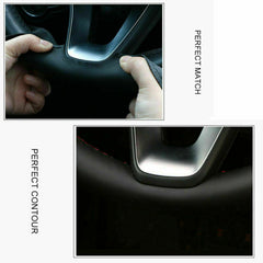 3D Carbon Fiber&White Leather Steering Wheel Stitch Wrap Cover For Tesla Model 3