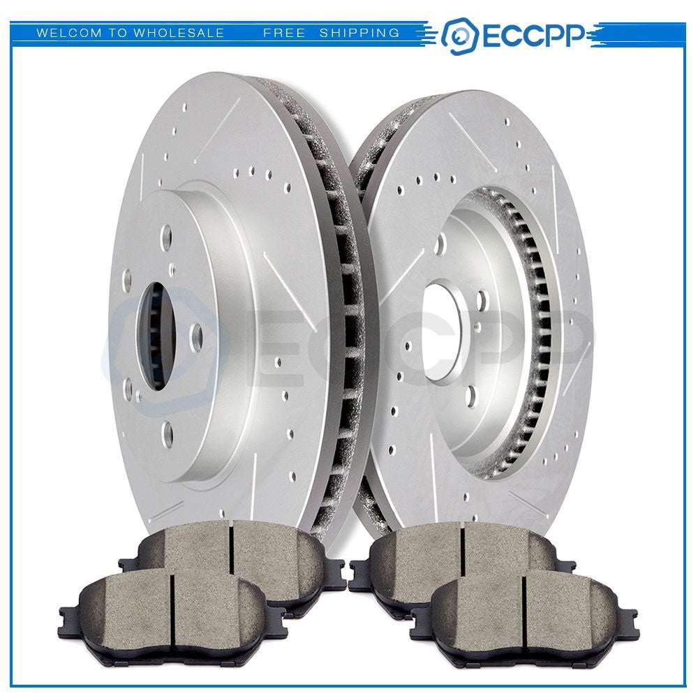 Front Slotted Ceramic Brake Pads Rotors For 09-15 Lexus IS250 02-06 Toyota Camry 6B93BC-57