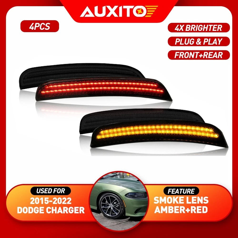 For 2015-2021 Dodge Charger Marker Side Lights Fender Lamps Front Amber&Red Rear 6B93BC-57