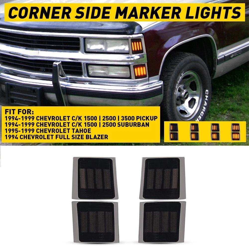 Full 4PC LED Smoked Corner Side Marker Lights For 94-98 Chevy C/K 1500 2500 3500 6B93BC-57