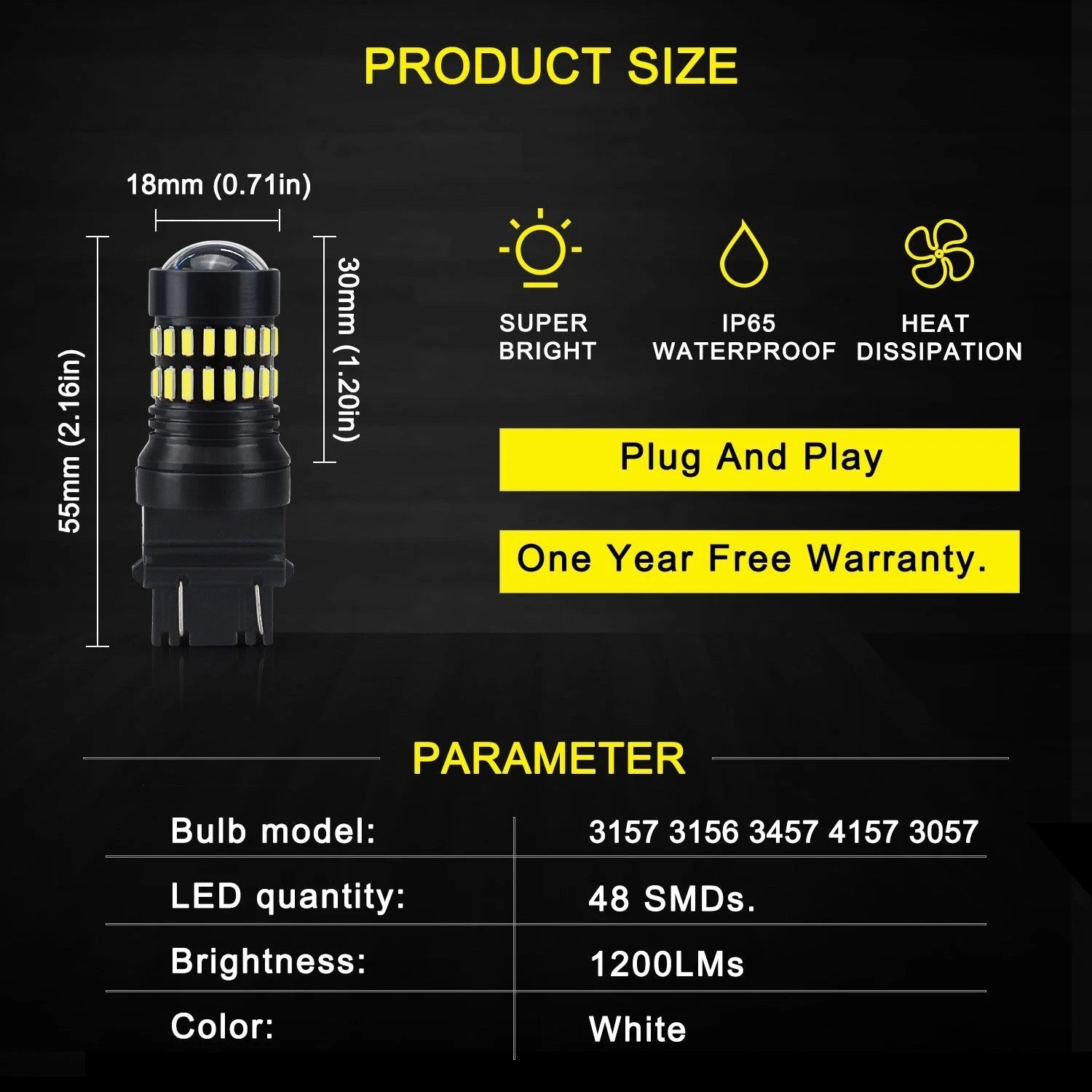 2 PCS Pure White 3157 DRL 3157A 4114 4157NA Backup Reverse LED Light Bulbs 48H A 6B93BC-57