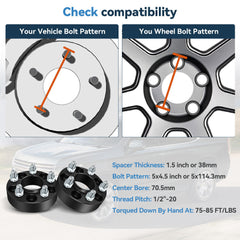 2 Pcs 1.5" 5x4.5 Hub Centric Wheel Spacers 1/2"x20 For Ford Mustang Explorer KOEEP